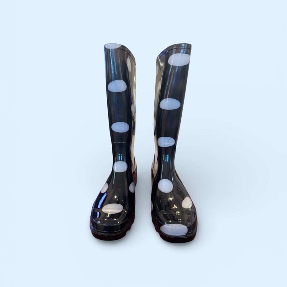 Arizona Jean Company Black Clear Polka Dot Rain Boots with White Dots